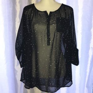 Torrid Sheer Black With Star Prints Top Size 2X